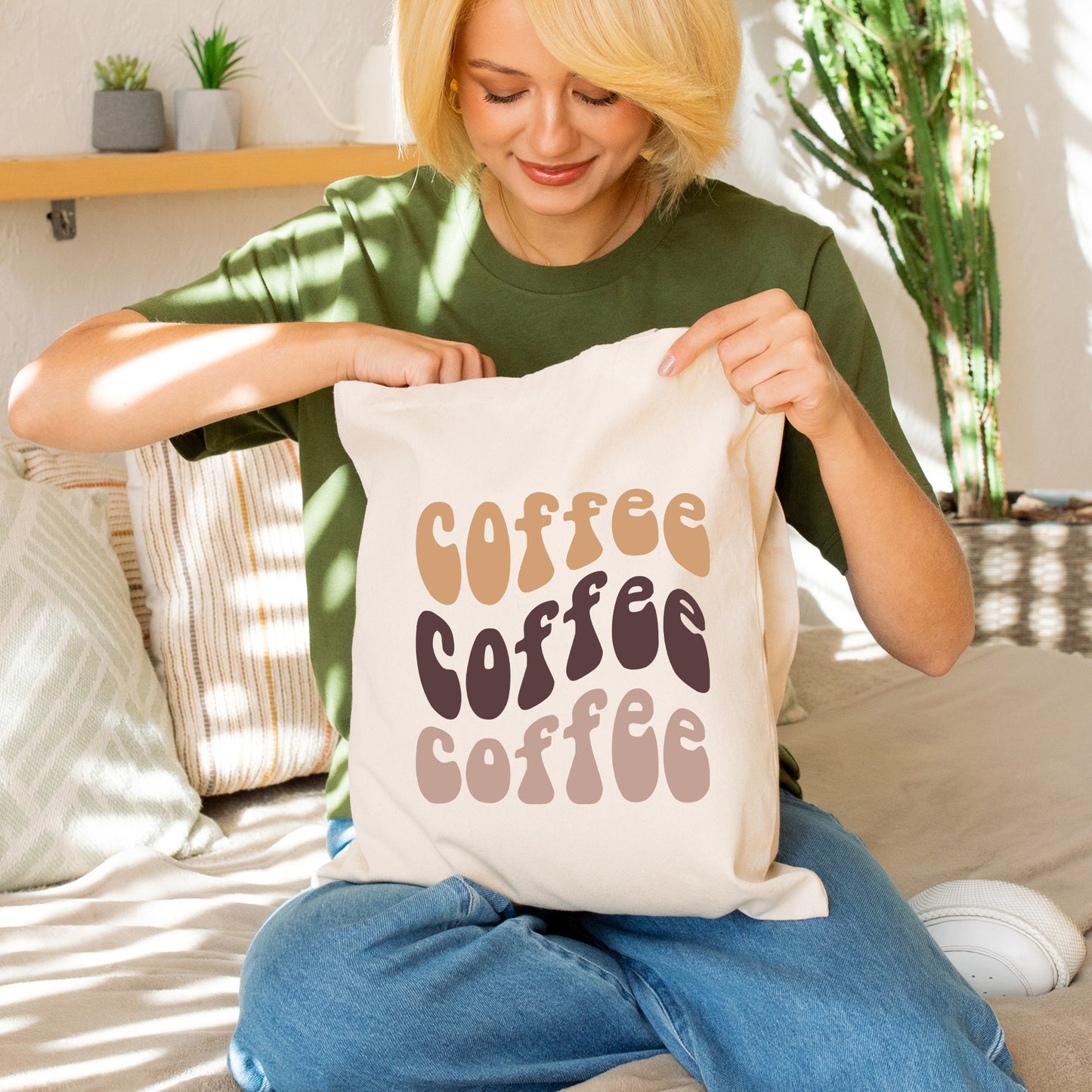 Boho Coffee Canvas Tote Bag