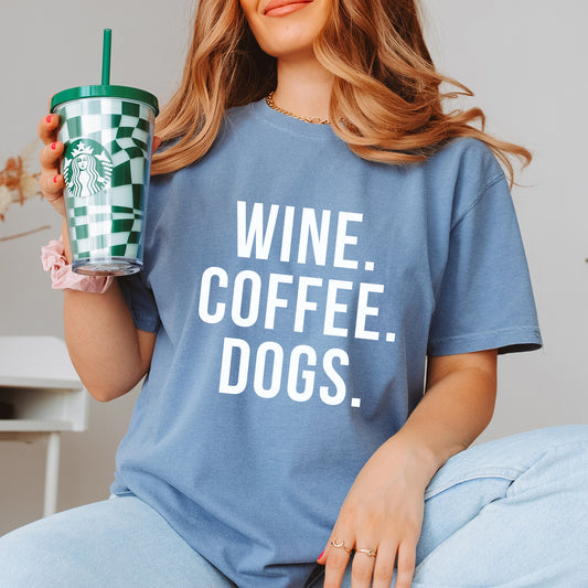 Wine Coffee Dogs Womens Graphic T-shirt