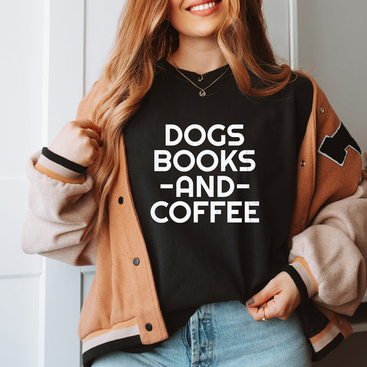 Dogs Books and Coffee Womens Graphic T-shirt