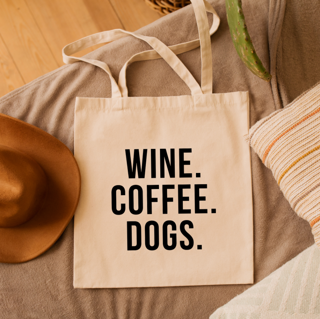 Wine Coffee Dogs Canvas Tote Bag